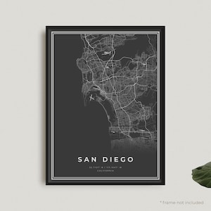 San Diego Karte Druck, San Diego schwarze Karte Poster, San Diego dunkle Karte, Kalifornien, modernes Haus Dekor, Housewarming Geburtstagsgeschenk | BU08
