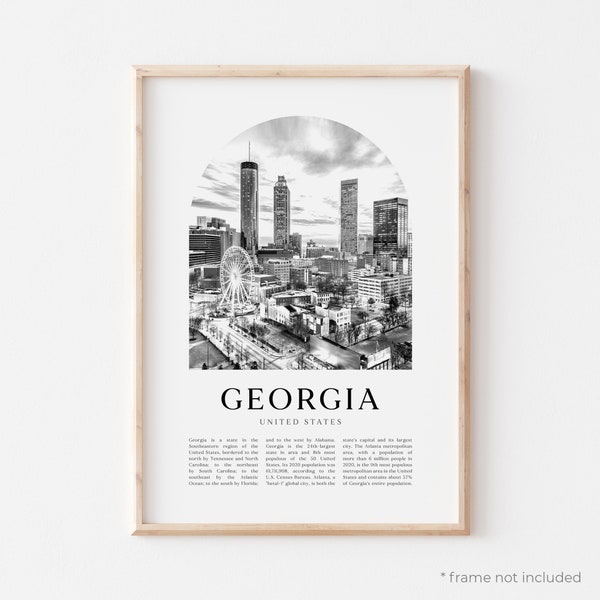 Georgia Art Print, Georgia Poster, Georgia Photo, Georgia Wall Art, Georgia Black and White, United States | NA92M