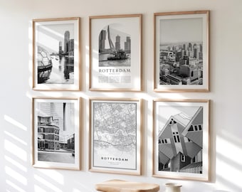 Rotterdam Gallery Wall Art - Set of 6, Rotterdam Black and White Photo, Rotterdam Posters, Rotterdam Print Collection, Netherlands