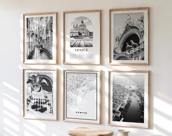 Venice Gallery Wall Art - Set of 6, Venice Black and White Photo, Venice Posters, Venice Print Collection, Italy