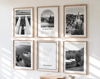 Vermont Gallery Wall Art - 6er-Set, Vermont Schwarzweißfoto, Vermont Poster, Vermont Print Collection, USA