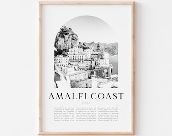 Amalfi Coast Art Print, Amalfi Coast Poster, Amalfi Coast Photo, Amalfi Coast Wall Art, Amalfi Coast Black and White, Italy | EU185M