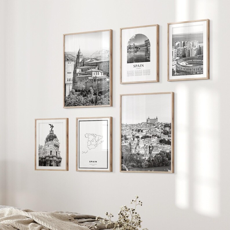 Spain Gallery Wall Art Set of 6 – Black and White Photo Prints image 3