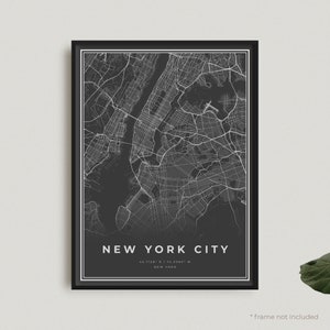 New York Karte Print, schwarze Karte New York Poster, dunkle Karte Poster, New York, modernes Wohndekor, Housewarming Geburtstagsgeschenk | BU01