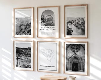 Bosnia and Herzegovina Gallery Wall Art - Set of 6, Bosnia and Herzegovina Black and White Photo, Bosnia and Herzegovina Posters, Europe