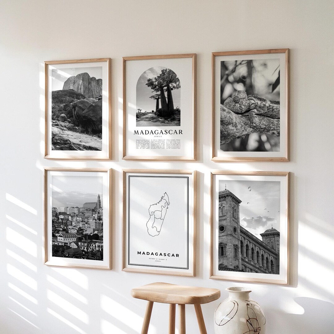 Madagascar Gallery Wall Art - Set of 6, Madagascar Black and White ...