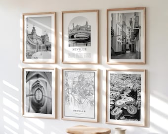 Seville Gallery Wall Art - Set of 6, Seville Black and White Photo, Seville Posters, Seville Print Collection, Spain