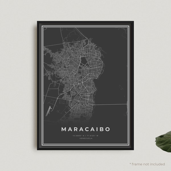 Maracaibo Map Print, Maracaibo Black Map Poster, Maracaibo Dark Map Poster, Venezuela, Office Decor, Housewarming Birthday Gift | BW339