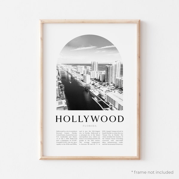 Hollywood Art Print, Hollywood Poster, Hollywood Photo, Hollywood Wall Art, Hollywood Black and White, Florida | US174M