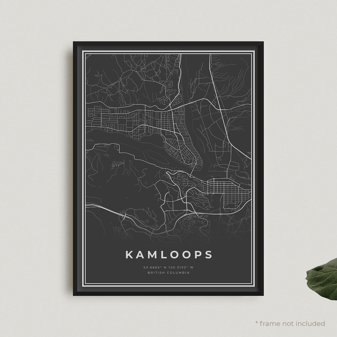 Kamloops Map Print Kamloops Black Map Poster Kamloops Dark Etsy