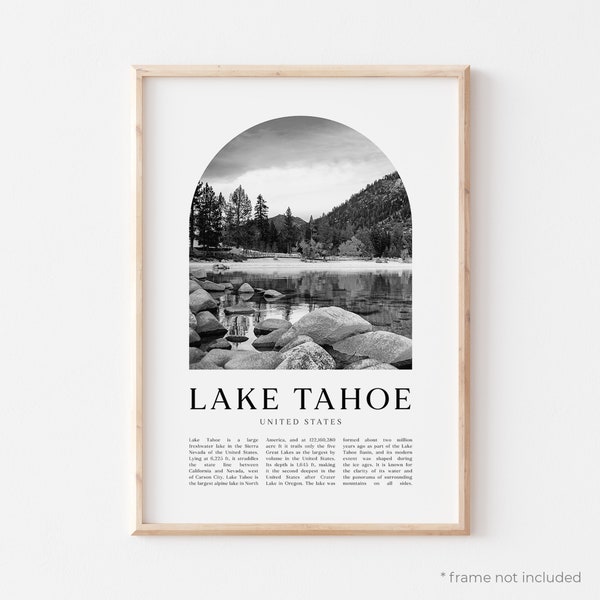 Lake Tahoe Art Print, Lake Tahoe Poster, Lake Tahoe Photo, Lake Tahoe Wall Art, Lake Tahoe Black and White, United States | NA22M