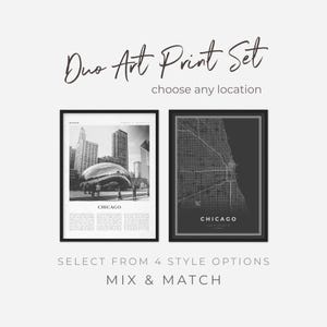 Láminas artísticas personalizadas de mapas y lugares emblemáticos, juego de 2 pósteres de viajes, ubicaciones y estilos personalizados, regalos de recuerdo de la ciudad, decoración de pared moderna