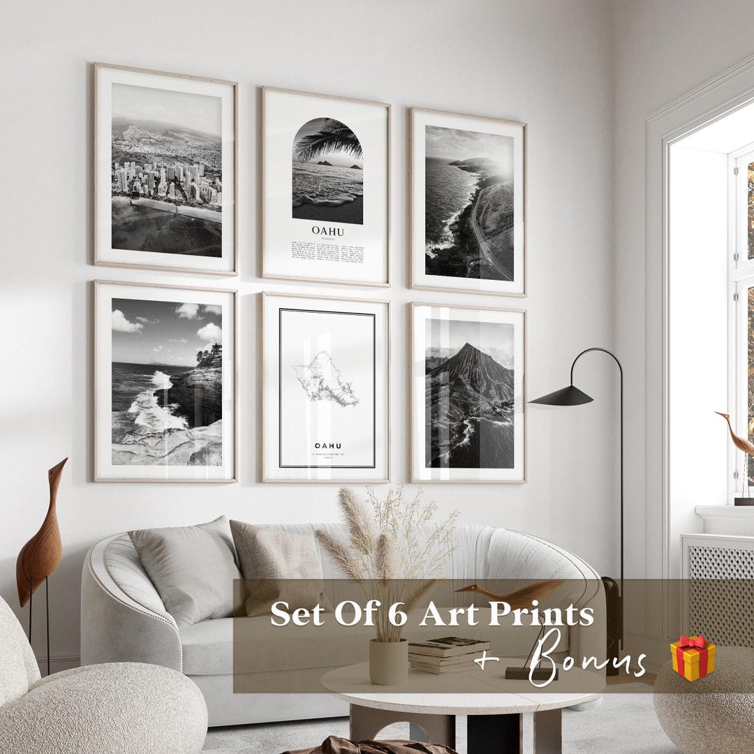 Oahu Gallery Wall Art - Set of 6, Oahu Black and White Photo, Oahu ...