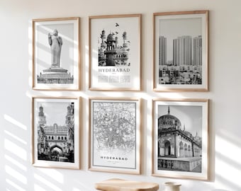 Hyderabad Gallery Wall Art - 6er-Set, Hyderabad Schwarzweißfoto, Hyderabad Poster, Hyderabad Print Collection, Indien