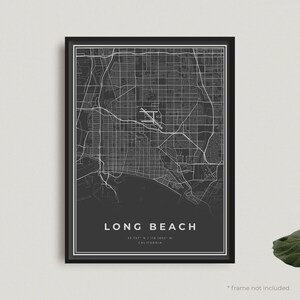 Long Beach Karte Poster, Long Beach schwarze Karte Poster, Long Beach dunkle Karte Poster, Kalifornien, Bürodekoration, Housewarming Geburtstagsgeschenk | Bu36