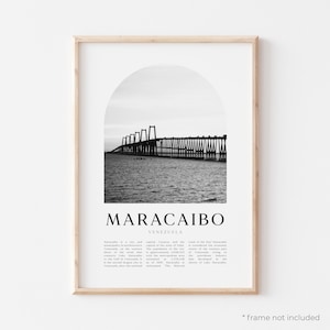 Impresión de arte de Maracaibo, cartel de Maracaibo, foto de Maracaibo, arte de la pared de Maracaibo, blanco y negro de Maracaibo, Venezuela / SA74M