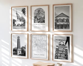Tuscaloosa Gallery Wall Art - Set of 6, Tuscaloosa Black and White Photo, Tuscaloosa Posters, Tuscaloosa Print Collection, Alabama