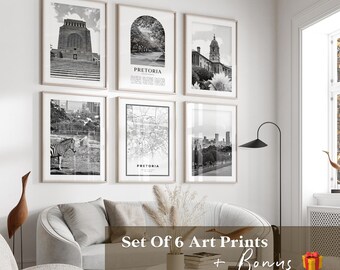 Arte mural de galería de Pretoria - Juego de 6, fotografía en blanco y negro de Pretoria, pósteres de Pretoria, láminas de Pretoria, Sudáfrica