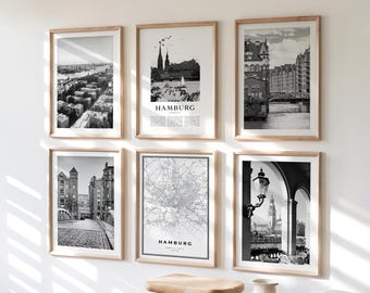 Hamburg Gallery Wall Art - Set of 6, Hamburg Black and White Photo, Hamburg Posters, Hamburg Print Collection, Germany