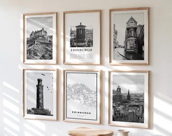 Edinburgh Gallery Wall Art - Set of 6, Edinburgh Black and White Photo, Edinburgh Posters, Edinburgh Print Collection, Scotland