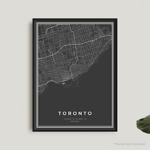 Impression de carte de Toronto, affiche de carte noire de Toronto, affiche de carte sombre de Toronto, Ontario, décoration de bureau à domicile moderne, cadeau d'anniversaire de pendaison de crémaillère | NB01