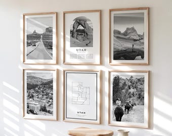 Utah Gallery Wall Art - Set of 6, Utah Black and White Photo, Utah Posters, Utah Print Collection, United States
