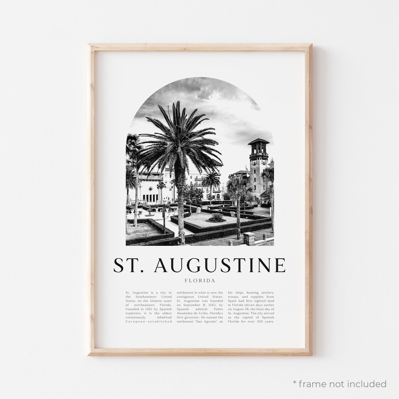 St. Augustine Art Print, St. Augustine Poster, St. Augustine Photo, St. Augustine Wall Art, St. Augustine Black and White, Florida NA345M image 1