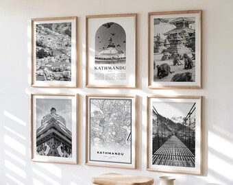Kathmandu Gallery Wall Art - Set of 6, Kathmandu Black and White Photo, Kathmandu Posters, Kathmandu Print Collection, Nepal