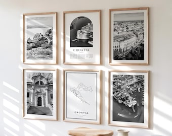Croatia Gallery Wall Art - Set of 6, Croatia Black and White Photo, Croatia Posters, Croatia Print Collection, Europe