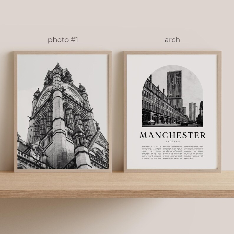 Manchester Poster Manchester Gallery Wall Art - Set of 6, Manchester Black and White ...