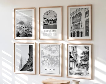 Belgrade Gallery Wall Art - Set of 6, Belgrade Black and White Photo, Belgrade Posters, Belgrade Print Collection, Serbia