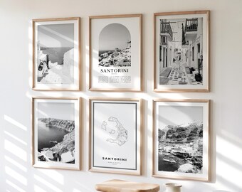 Santorini Gallery Wall Art - Set of 6, Santorini Black and White Photo, Santorini Posters, Santorini Print Collection, Greece