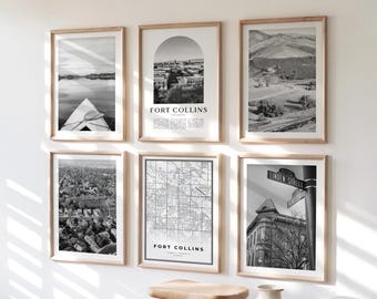 Fort Collins Gallery Wall Art - Set of 6, Fort Collins Black and White Photo, Fort Collins Posters, Fort Collins Print Collection, Colorado