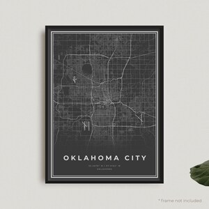 Impressão de mapa de Oklahoma City, pôster de mapa preto de Oklahoma City, pôster de mapa escuro de Oklahoma City, Oklahoma, presente de aniversário de inauguração de casa | BU27+