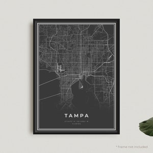 Tamper kaart print, Tamper zwarte kaart poster, Tamper donkere kaart poster, Florida, modern kantoor aan huis decor, housewarming verjaardagscadeau | BU53