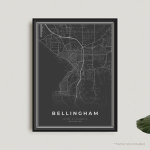 Bellingham Map Print, Bellingham Black Map Poster, Bellingham Dark Map Poster, Washington, Office Decor, Housewarming Birthday Gift | BU390