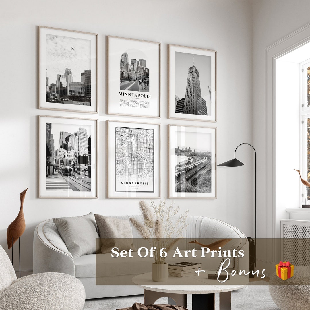 Minneapolis Gallery Wall Art - Set of 6, Minneapolis Black and White ...