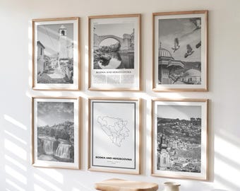 Bosnia and Herzegovina Vintage Gallery Wall Art - Set of 6, Black and White Retro Photo, Bosnia Herzegovina Posters, Europe Boho Collection