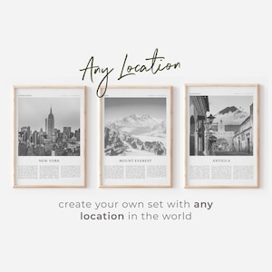 Set of Travel Vintage Posters - ANY LOCATION, Retro Travel Prints, Boho Gallery Wall, Destinations Set, Cities Landmarks Holidays | CU06
