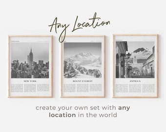 Set of Travel Vintage Posters - ANY LOCATION, Retro Travel Prints, Boho Gallery Wall, Destinations Set, Cities Landmarks Holidays | CU06