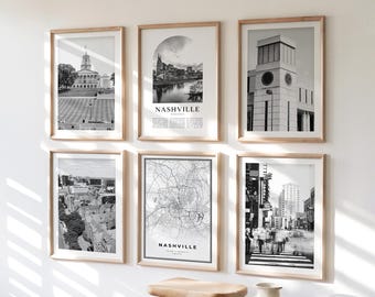 Nashville Gallery Wall Art - Set of 6, Nashville Black and White Photo, Nashville Posters, Nashville Print Collection, Tennessee