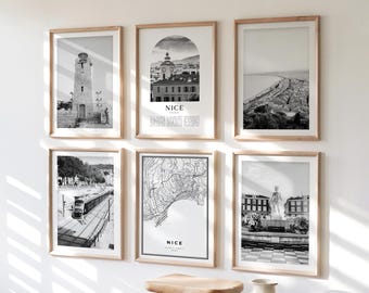 Nice Gallery Wall Art - Set of 6, Nice Black and White Photo, Nice Posters, Nice Print Collection, France