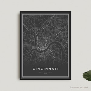 Cincinnati Map Print, Cincinnati Black Map Poster, Cincinnati Dark Map Poster, Ohio, Home Office Decor, Housewarming Birthday Gift | BU65