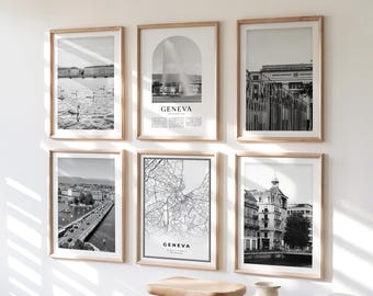 Geneva Gallery Wall Art - Set of 6, Geneva Black and White Photo, Geneva Posters, Geneva Print Collection, Switzerland