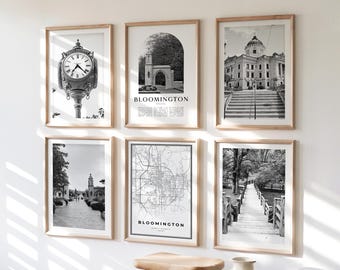 Bloomington Gallery Wall Art - Set of 6, Bloomington Black and White Photo, Bloomington Posters, Bloomington Print Collection, Indiana