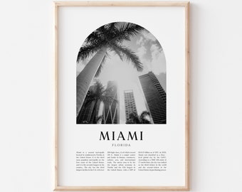 Miami Art Print, Miami Poster, Miami Photo, Miami Wall Art, Miami Black and White, Florida | NA08M