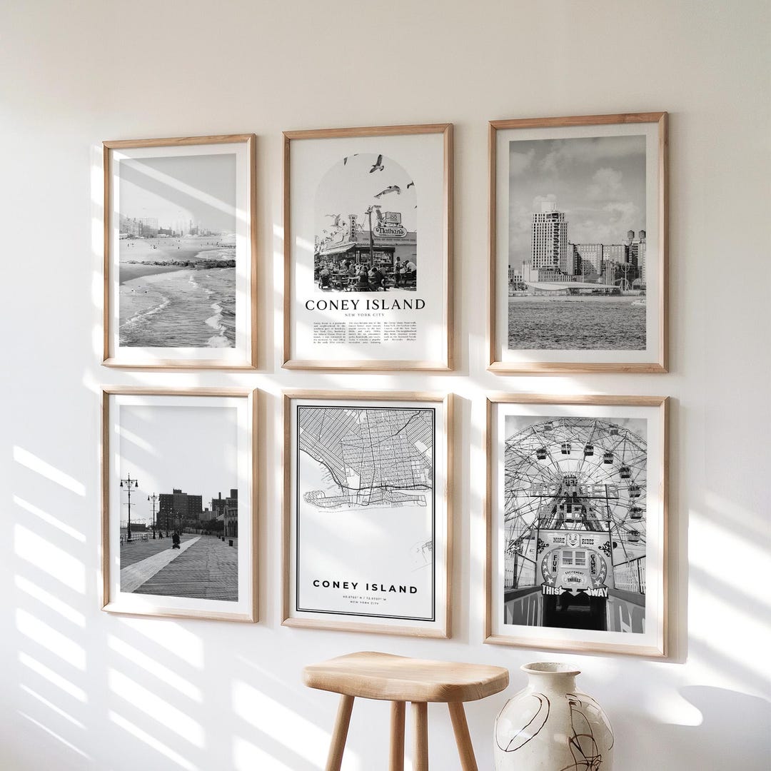 Coney Island Gallery Wall Art - Set of 6, Coney Island Black and White ...