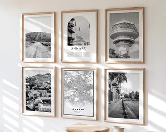 Ankara Gallery Wall Art - Set of 6, Ankara Black and White Photo, Ankara Posters, Ankara Print Collection, Turkey