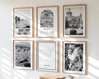 Sicily Gallery Wall Art - Set of 6, Sicily Black and White Photo, Sicily Posters, Sicily Print Collection, Italy