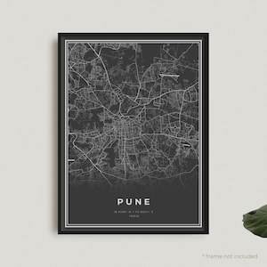 Pune Map Print, Pune Black Map Poster, Pune Dark Map Poster, India, Modern Home Office Decor, Housewarming Birthday Gift | BW149
